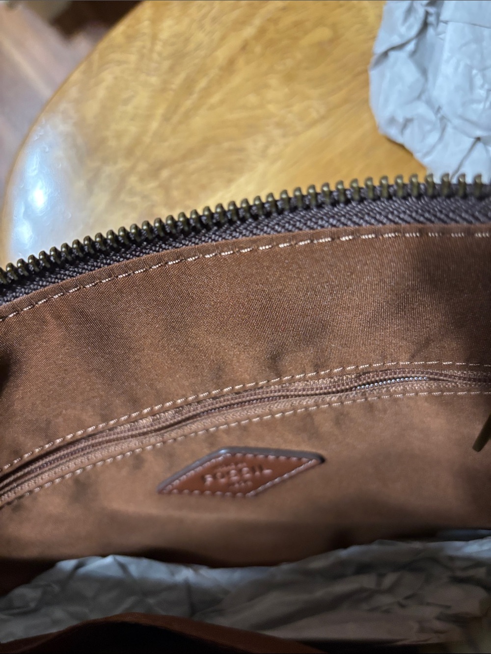 Fossil Orange Patterned Crossbody with Brown Leather Trim - Picture 7 of 7